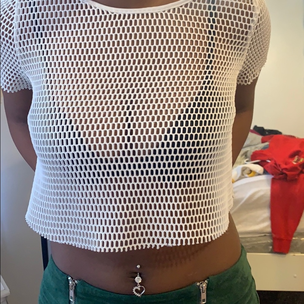 Cropped white see through T-shirt